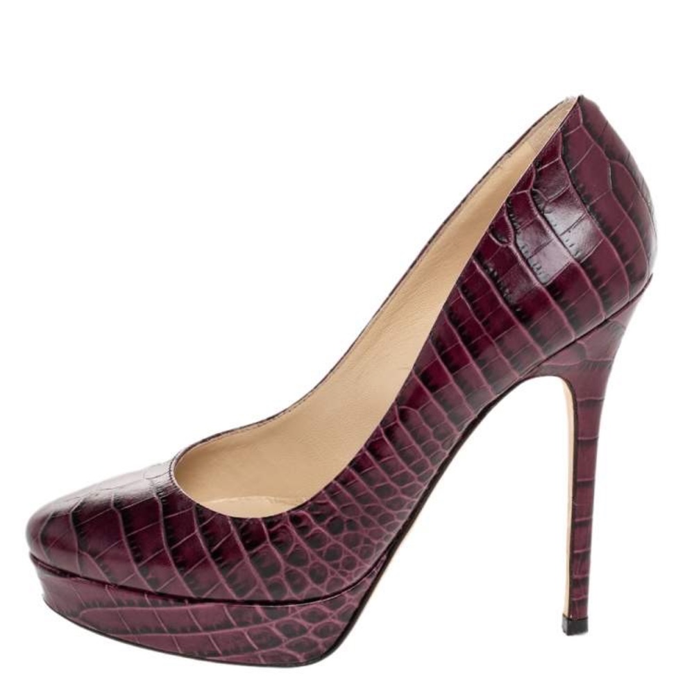 Jimmy Choo Purple Croc Embossed Leather Cosmic Pumps size 41.5